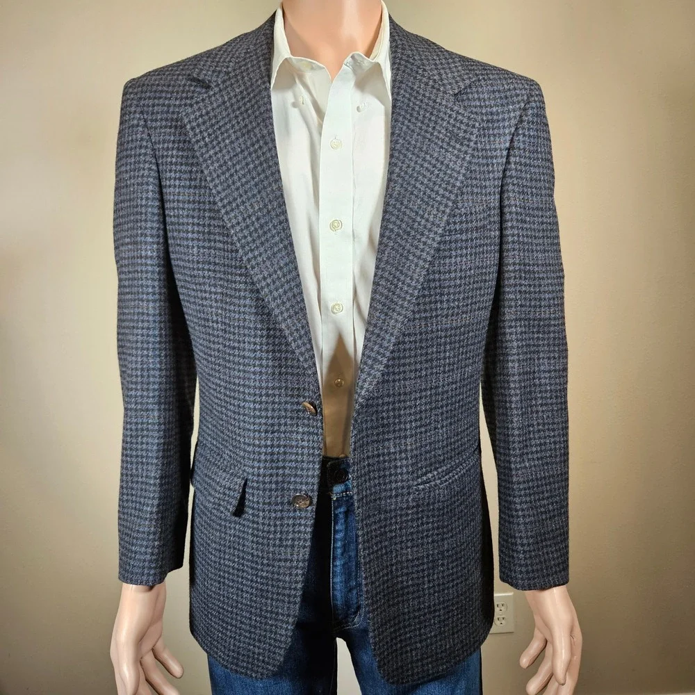 Vintage Bill Blass Wool Houndstooth Sport Coat Blazer Mens 36R Made in USA